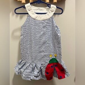 Striped Dress with Ladybug Appliqué